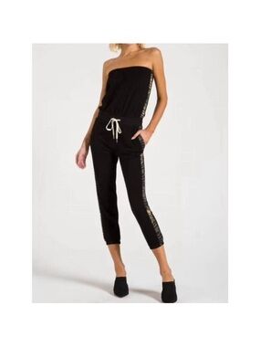 N.Philanthropy Phelan Black Strapless Cropped Jumpsuit with Metallic Side Trim